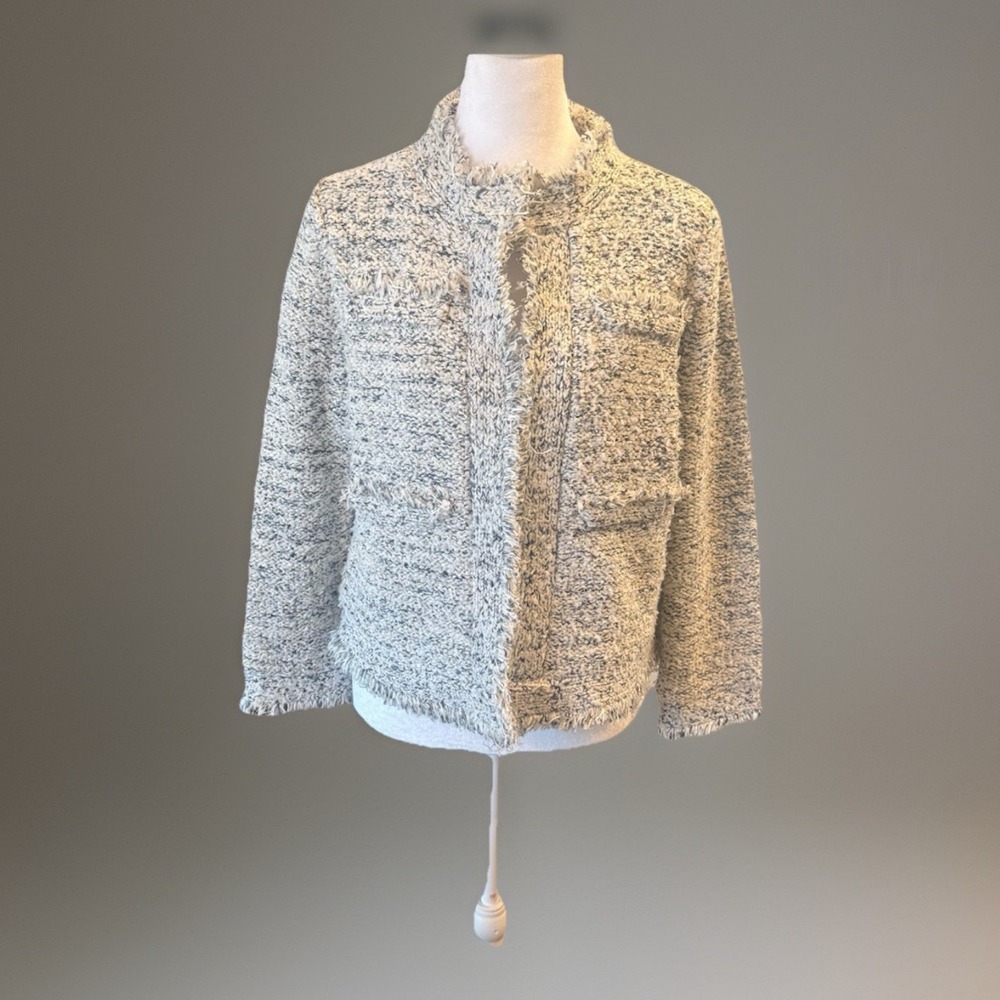 The Fold London Womens Medium Varena Knitted  Tweed Jacket Luxury Modern Boxy
